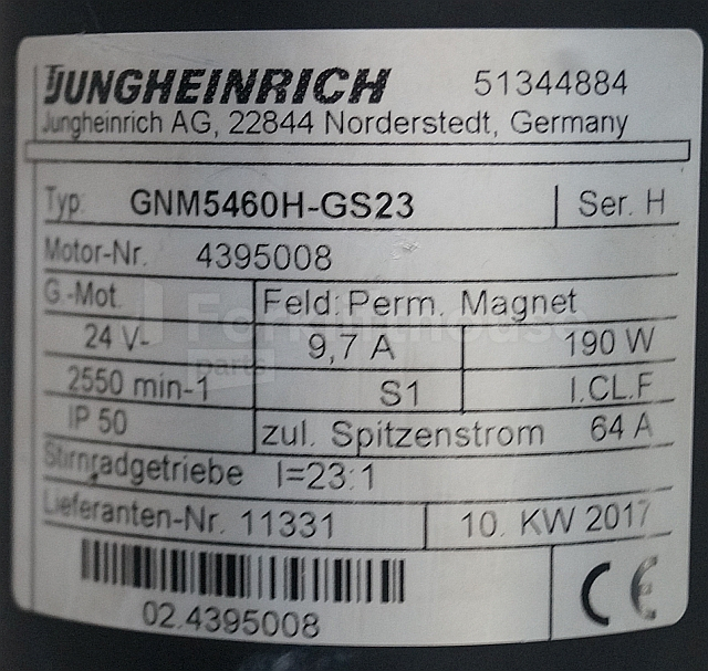 Engine for Material handling equipment Jungheinrich 51344884 Steering motor 24V type GNM5460H-GS23 sn 4395008: picture 2