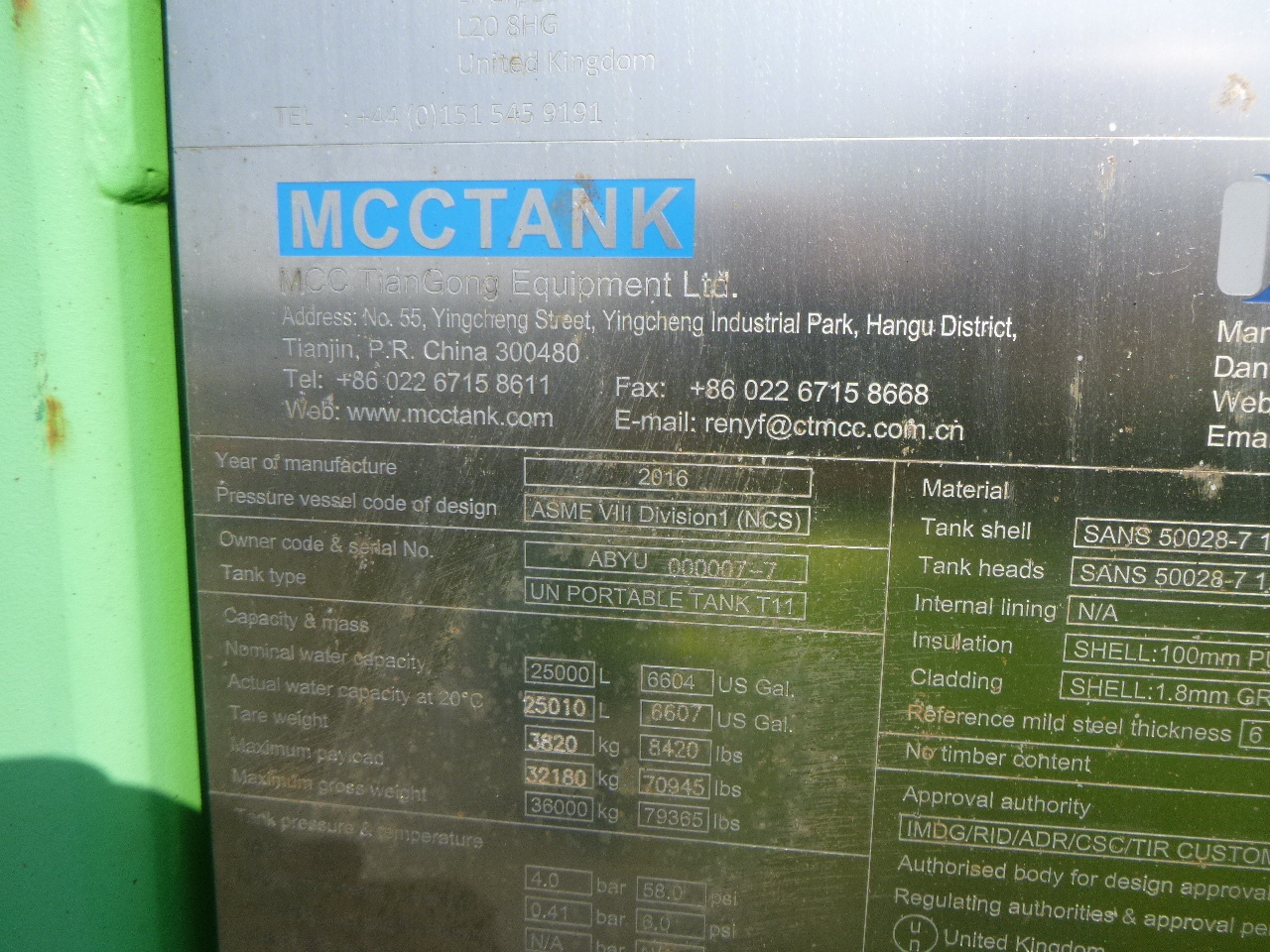 Tank container, Semi-trailer Danteco Food tank container inox 20 ft / 25 m3 / 1 comp: picture 19
