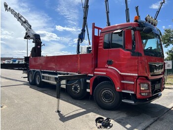 Crane truck MAN TGS 35.480 8X4 OPEN TRUCK SIDEBOARDS - EURO 6 - 128.000KM - CRANE HMF 6020 OK6 + JIB - 6 + 6 EXTENSIONS - RADIO - BIG AXLES HUB: picture 1
