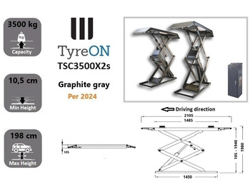 Workshop equipment TSC3500X2s full rise scissorlift car -  hydraulic mechanical lock - extra wide and long lifting tables - completely graphite gray: picture 3