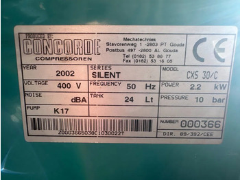 Air compressor Airmec Concorde CXS 30 Elektrische Zuigercompressor 3 PK 400 L / min 10 Bar Silent As New !: picture 3