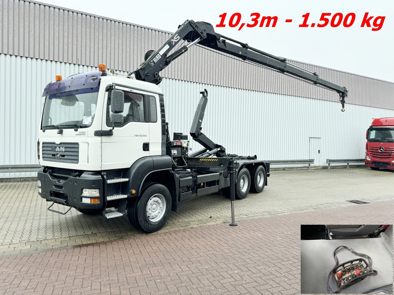 MAN TGA 33.350 6X4 BB TGA 33.350 6X4 BB mit Kran Hiab 166 E-3 HiDuo, Funk - Hook lift truck, Crane truck: picture 1 MAN TGA 33.350 6X4 BB TGA 33.350 6X4 BB mit Kran Hiab 166 E-3 HiDuo, Funk - Hook lift truck, Crane truck: picture 1