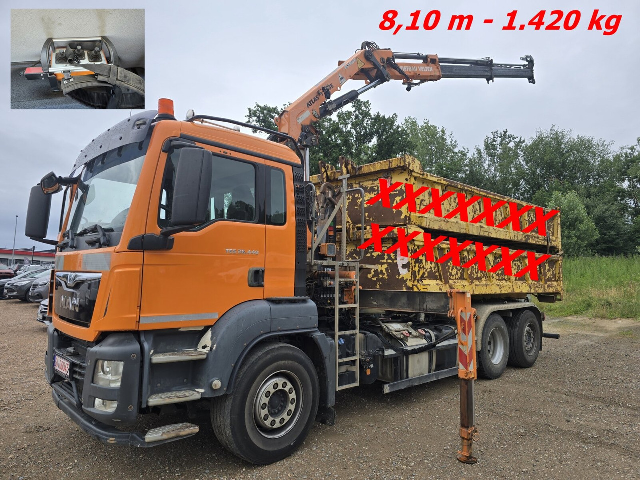 MAN TGS 28.440 6x2-4 BL TGS 28.440 6x2-4 BL, Atlas Kran VDL Abrollanlage, Funk, Lenk-Liftachse - Hook lift truck, Crane truck: picture 1 MAN TGS 28.440 6x2-4 BL TGS 28.440 6x2-4 BL, Atlas Kran VDL Abrollanlage, Funk, Lenk-Liftachse - Hook lift truck, Crane truck: picture 1