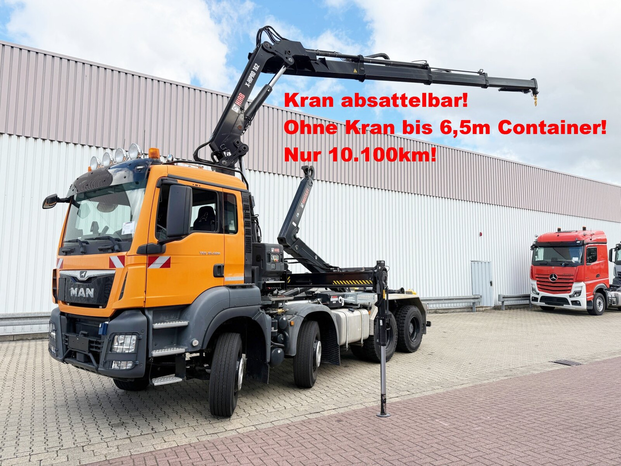 MAN TGS 35.500 8x4 BB TGS 35.500 8x4 BB mit Kran Hiab X-HiPro 162 E-3, absetzbar, Funk - Hook lift truck, Crane truck: picture 1 MAN TGS 35.500 8x4 BB TGS 35.500 8x4 BB mit Kran Hiab X-HiPro 162 E-3, absetzbar, Funk - Hook lift truck, Crane truck: picture 1