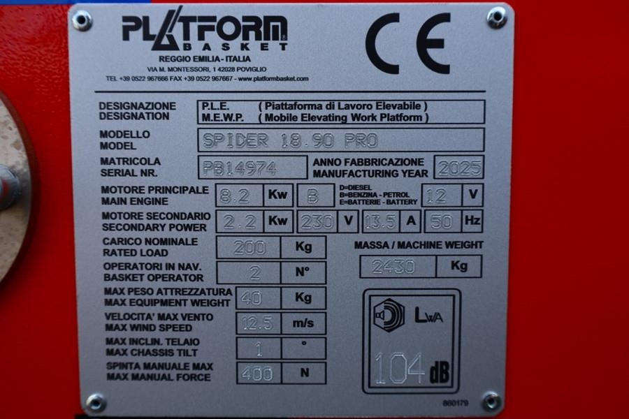 Articulated boom Platform Basket Spider 18.90 PRO CE Declaration, Valid inspection,: picture 6