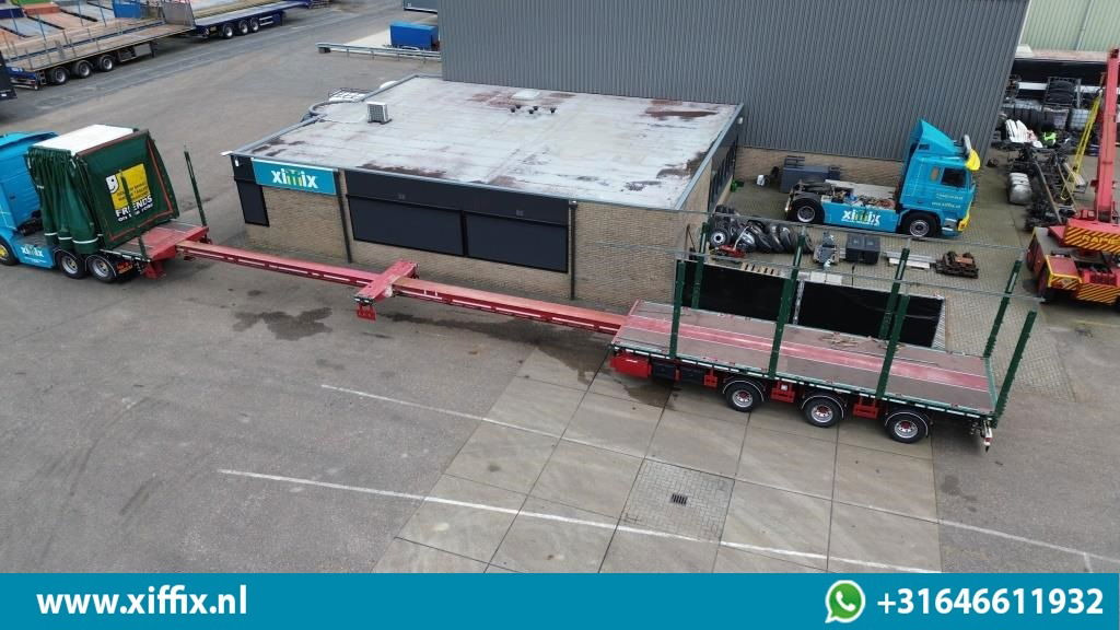 Meusburger 3-ass. Vlakke dubbel 2x uitschuifbare oplegger met huifopbouw / 3x gestuurd - Dropside/ Flatbed semi-trailer: picture 4 Meusburger 3-ass. Vlakke dubbel 2x uitschuifbare oplegger met huifopbouw / 3x gestuurd - Dropside/ Flatbed semi-trailer: picture 4