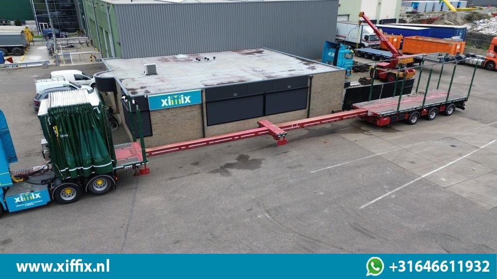 Meusburger 3-ass. Vlakke dubbel 2x uitschuifbare oplegger met huifopbouw / 3x gestuurd - Dropside/ Flatbed semi-trailer: picture 2 Meusburger 3-ass. Vlakke dubbel 2x uitschuifbare oplegger met huifopbouw / 3x gestuurd - Dropside/ Flatbed semi-trailer: picture 2