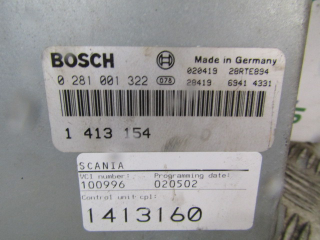 SCANIA P94 ENGINE ECU BOSCH P/NO 0281 001 322 - ECU for Truck: picture 2 SCANIA P94 ENGINE ECU BOSCH P/NO 0281 001 322 - ECU for Truck: picture 2