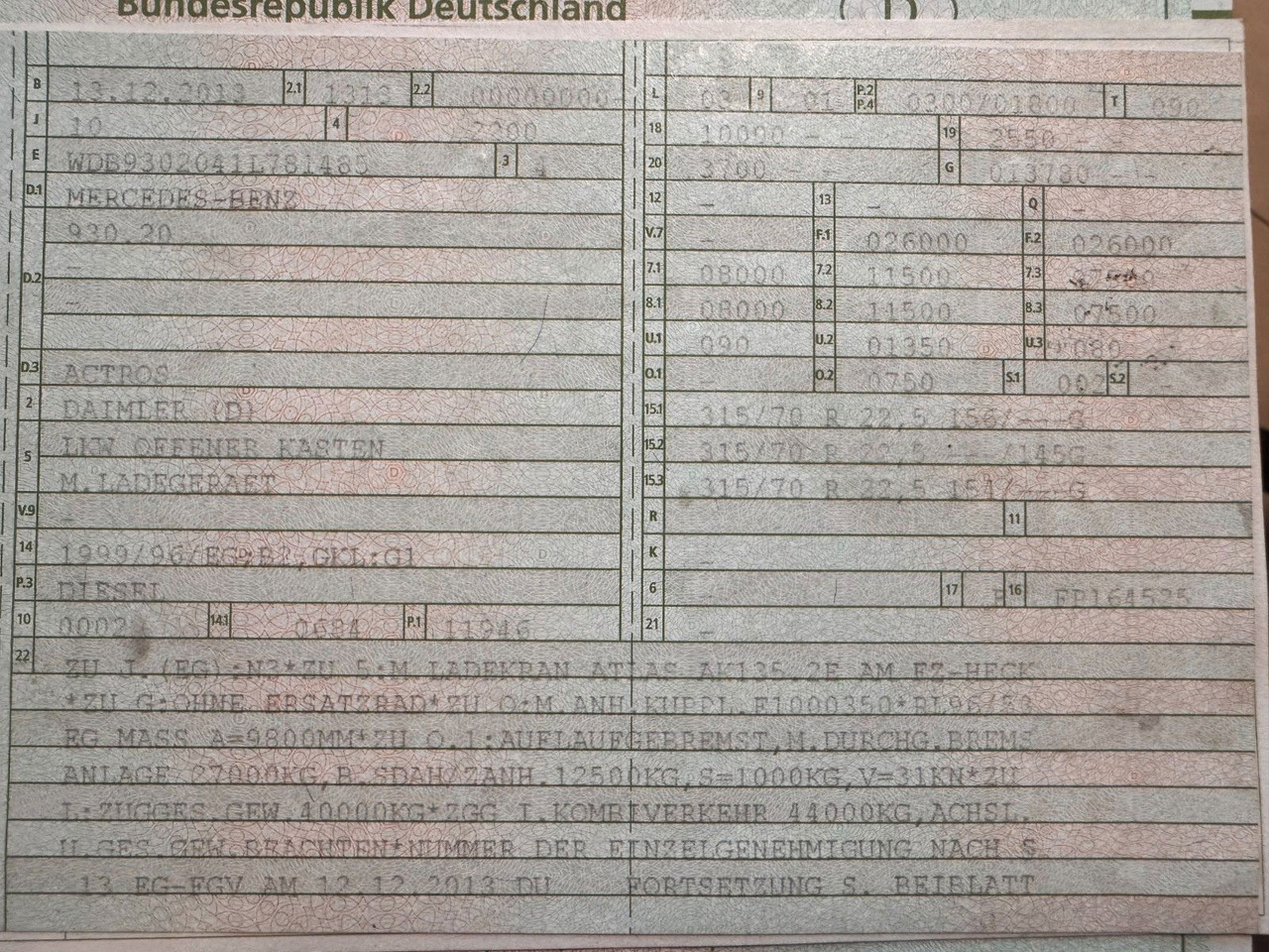 Mercedes-Benz 2541 6X2 Pritsche mit Kran Atlas 135 E2 Funk - Crane truck: picture 3 Mercedes-Benz 2541 6X2 Pritsche mit Kran Atlas 135 E2 Funk - Crane truck: picture 3