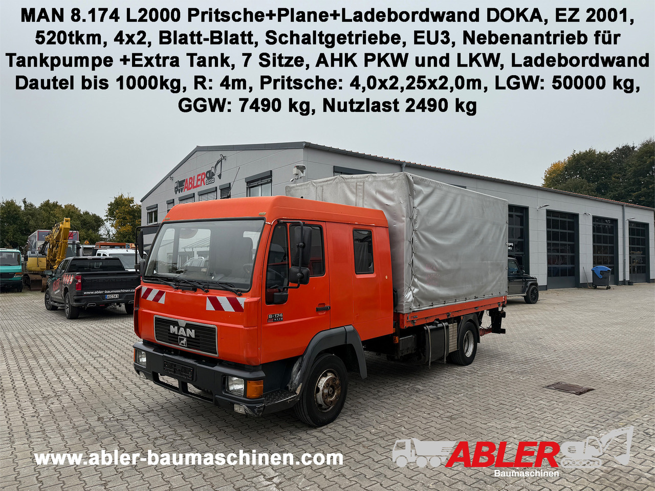 MAN 8.174 Pritsche+Plane+Ladebordwand DOKA L2000 - Curtainsider truck: picture 1 MAN 8.174 Pritsche+Plane+Ladebordwand DOKA L2000 - Curtainsider truck: picture 1