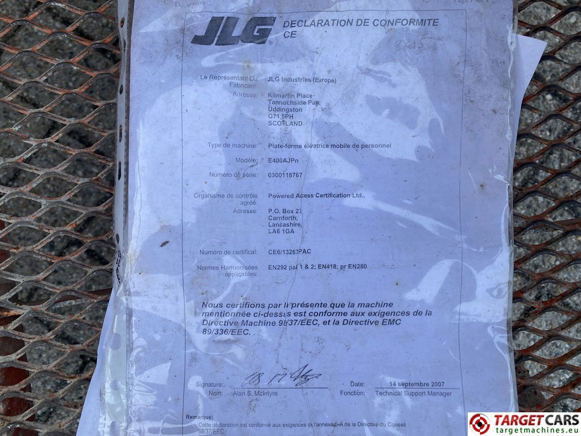 Articulated boom JLG E400AJPN NARROW ARTICULATED ELECTRIC BOOM WORK LIFT 1419CM W/JIBPLUS 09-2007 1148HRS: picture 32