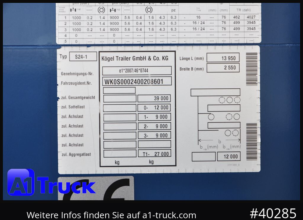 Curtainsider semi-trailer KOEGEL S 24, Tautliner,  SAF, neue Plane, LBW, Ladebordwand: picture 8