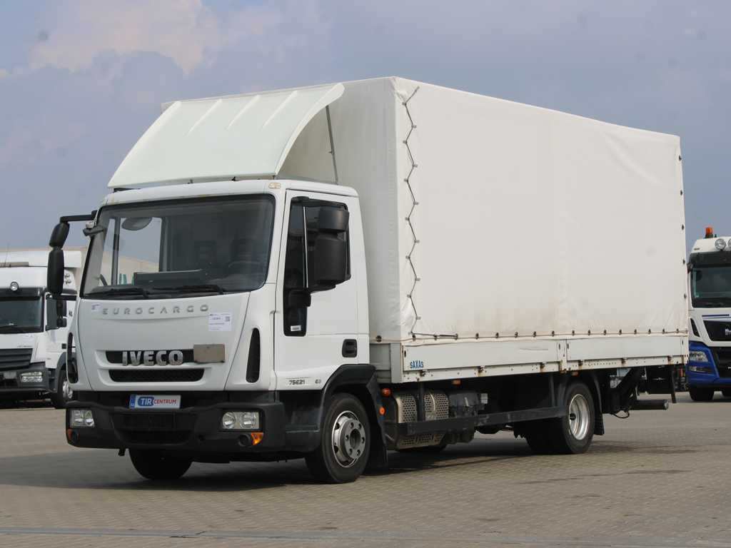 Iveco EUROCARGO 75E21, EURO 6, SIDE BOARD, HYDRAULIC FRONT, TIRES 80% - Curtainsider truck: picture 1 Iveco EUROCARGO 75E21, EURO 6, SIDE BOARD, HYDRAULIC FRONT, TIRES 80% - Curtainsider truck: picture 1
