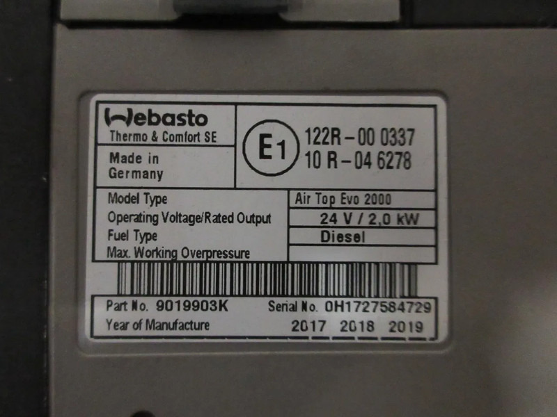 Volvo 84178403 // WEBASTO AIR TOP EVO 2000 MODEL 2020 - Electrical system for Truck: picture 5 Volvo 84178403 // WEBASTO AIR TOP EVO 2000 MODEL 2020 - Electrical system for Truck: picture 5