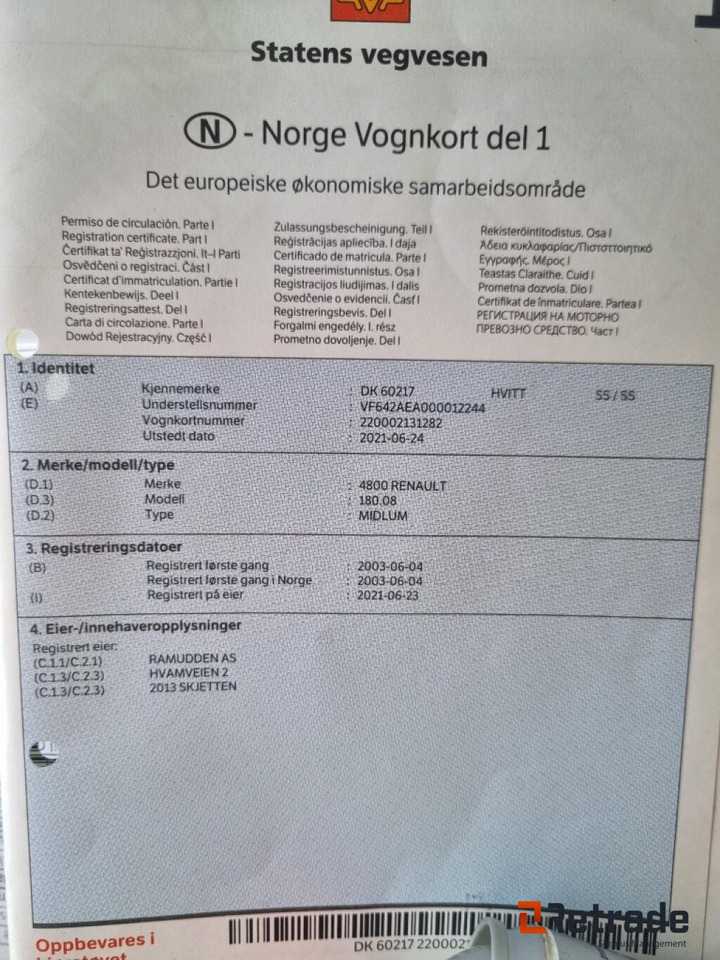 Dropside/ Flatbed truck 2003 lastebil RENAULT 180.08 (Rep objekt): picture 14 Dropside/ Flatbed truck 2003 lastebil RENAULT 180.08 (Rep objekt): picture 14