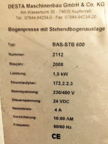 Desta BAS-STB 600 standing sheet press delivery - Folding machine: picture 3 Desta BAS-STB 600 standing sheet press delivery - Folding machine: picture 3