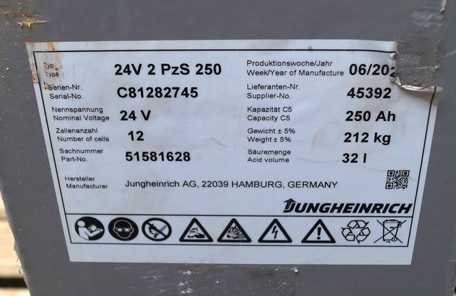 Jungheinrich unknown | Battery 24 2PZS250 year 2022 weight 212 kg sn. C8182745 o - Battery for Material handling equipment: picture 3 Jungheinrich unknown | Battery 24 2PZS250 year 2022 weight 212 kg sn. C8182745 o - Battery for Material handling equipment: picture 3