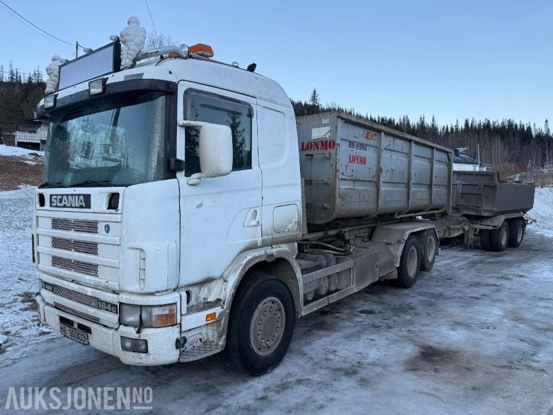 2003 Scania R164G 480 V8 krokbil 472843 km m/ container og henger MAUR - Hook lift truck: picture 1 2003 Scania R164G 480 V8 krokbil 472843 km m/ container og henger MAUR - Hook lift truck: picture 1