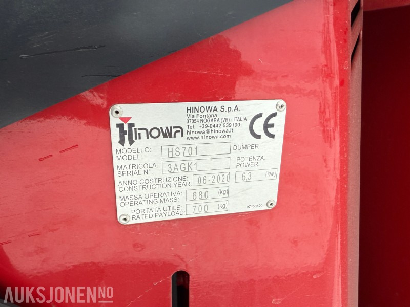 Leasing of  2020 Hinowa HS701 Selvlastende minidumper - Honda GX270 motor - 700 kg nyttelast 2020 Hinowa HS701 Selvlastende minidumper - Honda GX270 motor - 700 kg nyttelast: picture 6