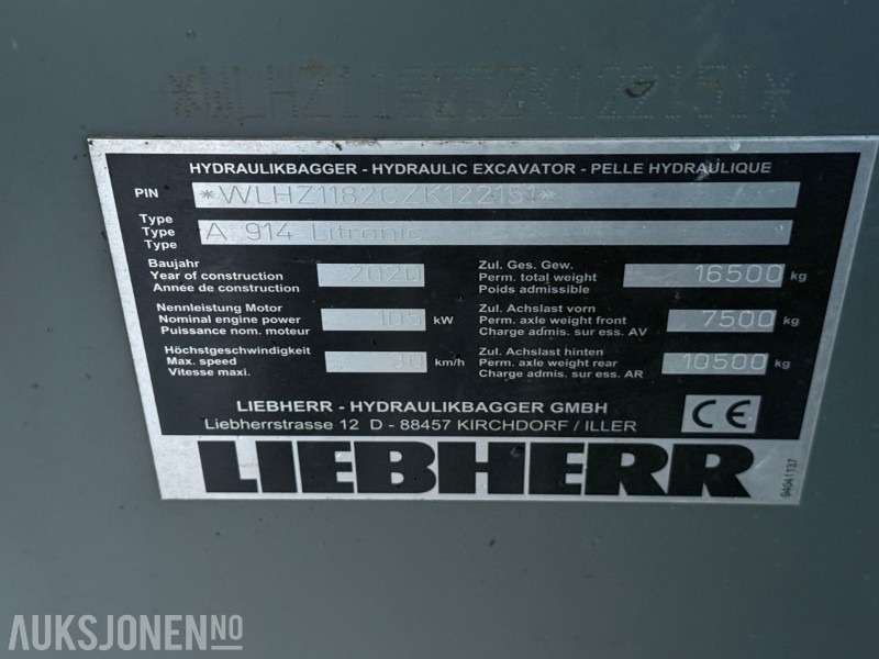 Excavator 2020 Liebherr A914 Litronic med henger – Engcon tiltrotator – 3 skuffer: picture 44
