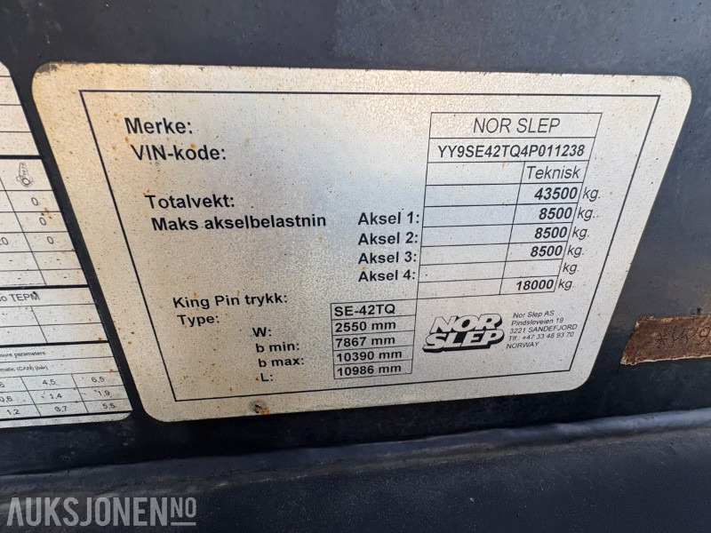 Trailer 2014 Nor Slep tippsemi med flyttbar King-Pin og vibro på kasse - EU godkjent til 24.04.2026: picture 12 Trailer 2014 Nor Slep tippsemi med flyttbar King-Pin og vibro på kasse - EU godkjent til 24.04.2026: picture 12
