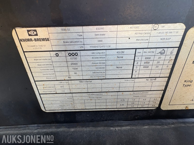 Trailer 2014 Nor Slep tippsemi med flyttbar King-Pin og vibro på kasse - EU godkjent til 24.04.2026: picture 11 Trailer 2014 Nor Slep tippsemi med flyttbar King-Pin og vibro på kasse - EU godkjent til 24.04.2026: picture 11