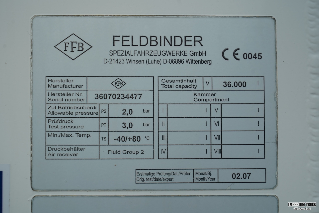 Leasing of  FELDBINDER / CEMENTONACZEPA / 3 KOMORY / 36 000 L / SILOS / DO MATERIAŁÓW SYPKICH / ALUFELGI FELDBINDER / CEMENTONACZEPA / 3 KOMORY / 36 000 L / SILOS / DO MATERIAŁÓW SYPKICH / ALUFELGI: picture 20