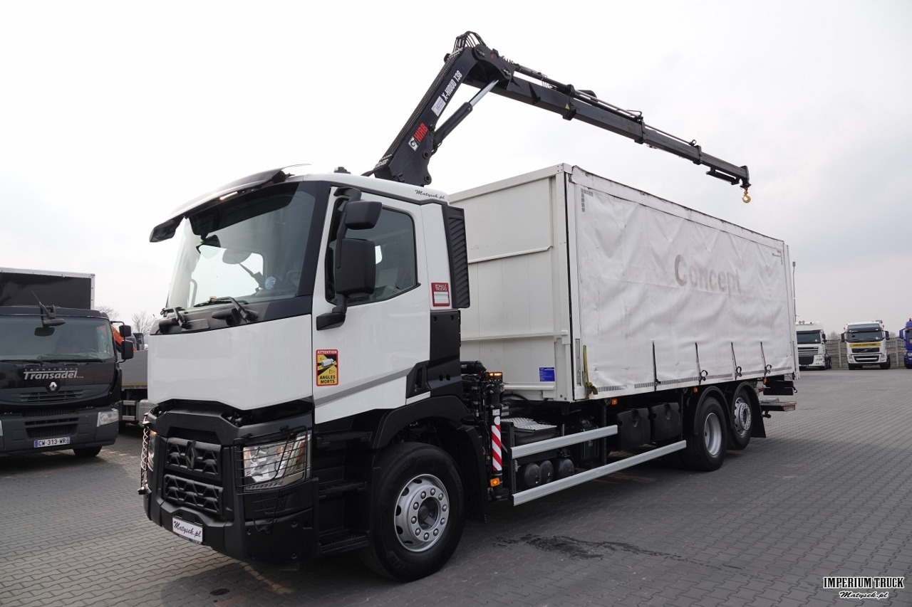 RENAULT C 380 / 6x2 / SKRZYNIOWY / HDS HIAB 138 B-3 WYSÓW 10,5 M / ROTATOR / STEROWANIE RADIOWE / + WINDA ZAŁADOWCZA / ZABUDOWA FIRANKA ZSUWANA / EURO 6 - Curtainsider truck, Crane truck: picture 4 RENAULT C 380 / 6x2 / SKRZYNIOWY / HDS HIAB 138 B-3 WYSÓW 10,5 M / ROTATOR / STEROWANIE RADIOWE / + WINDA ZAŁADOWCZA / ZABUDOWA FIRANKA ZSUWANA / EURO 6 - Curtainsider truck, Crane truck: picture 4