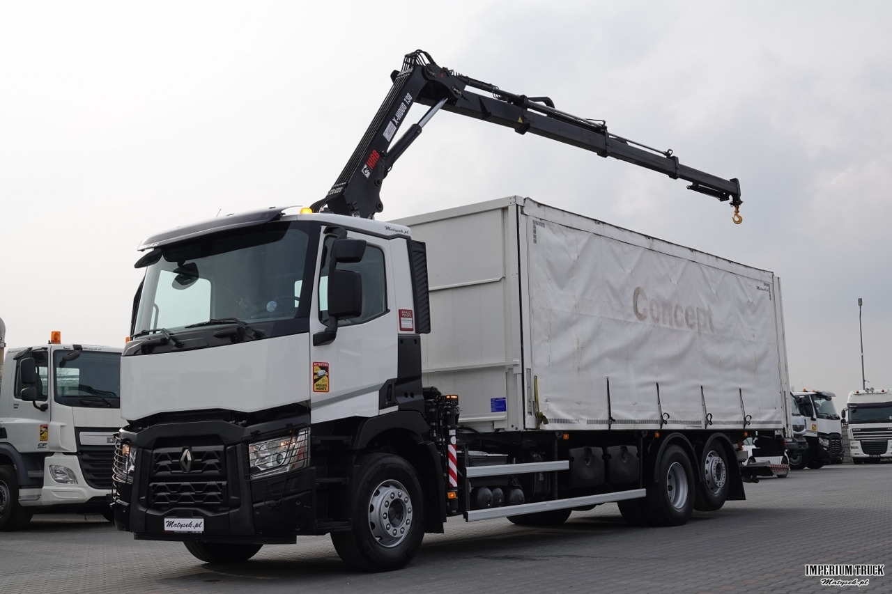 RENAULT C 380 / 6x2 / SKRZYNIOWY / HDS HIAB 138 B-3 WYSÓW 10,5 M / ROTATOR / STEROWANIE RADIOWE / + WINDA ZAŁADOWCZA / ZABUDOWA FIRANKA ZSUWANA / EURO 6 - Curtainsider truck, Crane truck: picture 3 RENAULT C 380 / 6x2 / SKRZYNIOWY / HDS HIAB 138 B-3 WYSÓW 10,5 M / ROTATOR / STEROWANIE RADIOWE / + WINDA ZAŁADOWCZA / ZABUDOWA FIRANKA ZSUWANA / EURO 6 - Curtainsider truck, Crane truck: picture 3