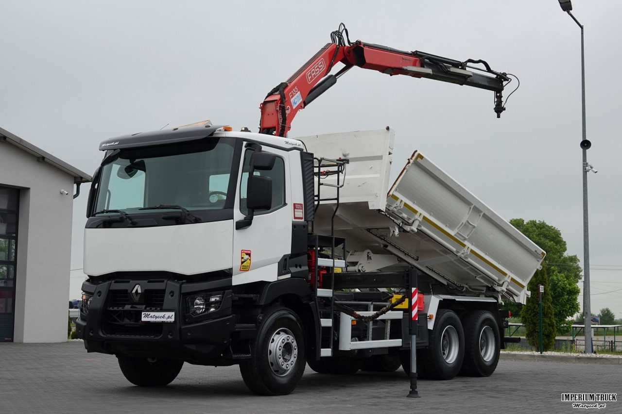 RENAULT C 380 / 6x4 / WYWROTKA 3 STRONNA + HDS FASSI F135 / HYDROBURTA / EURO 6 / STEROWANIE RADIOWE / ROTATOR / BORDMATIC - Tipper, Crane truck: picture 1 RENAULT C 380 / 6x4 / WYWROTKA 3 STRONNA + HDS FASSI F135 / HYDROBURTA / EURO 6 / STEROWANIE RADIOWE / ROTATOR / BORDMATIC - Tipper, Crane truck: picture 1