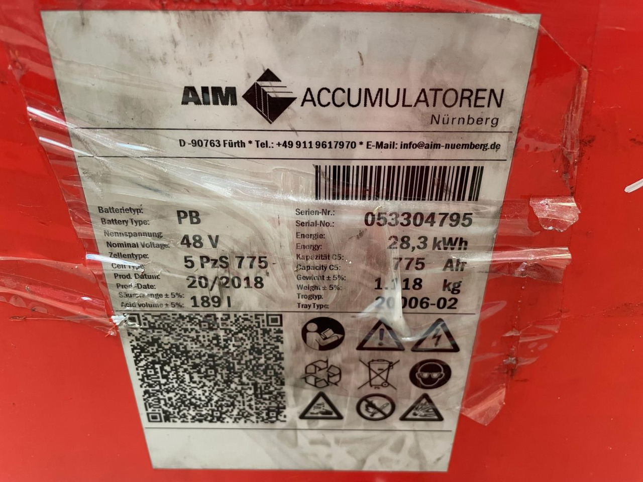 AIM 48V 5 PzS 775 - Battery for Material handling equipment: picture 2 AIM 48V 5 PzS 775 - Battery for Material handling equipment: picture 2