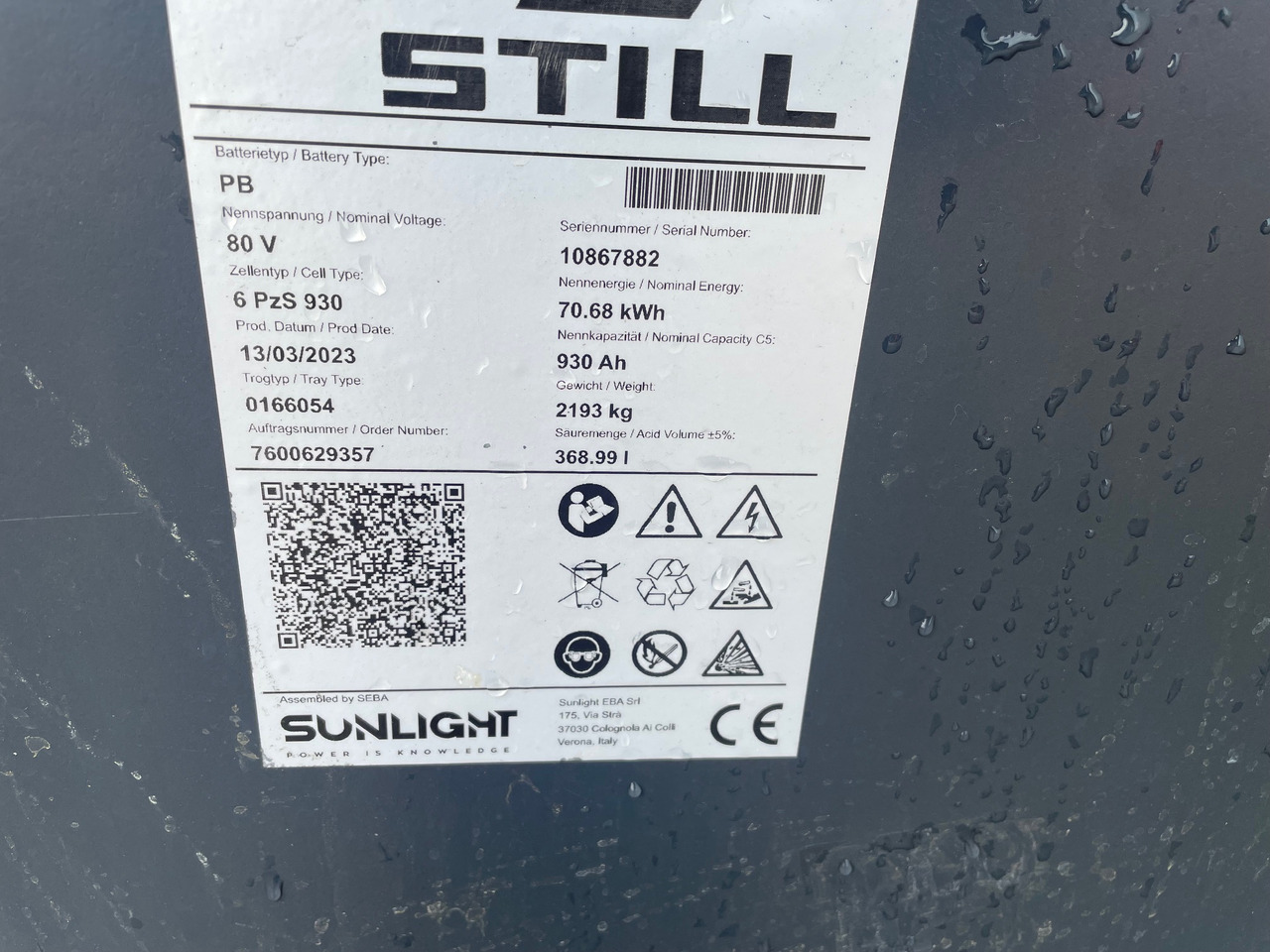 Sunlight 80V 6 PzS 930 - Battery for Material handling equipment: picture 2 Sunlight 80V 6 PzS 930 - Battery for Material handling equipment: picture 2