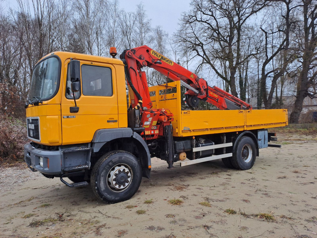 MAN 19.403 Pritsche 4x4 mit Palfingerkran PK 21000 mit Funk - Fernbedienung - Crane truck: picture 1 MAN 19.403 Pritsche 4x4 mit Palfingerkran PK 21000 mit Funk - Fernbedienung - Crane truck: picture 1