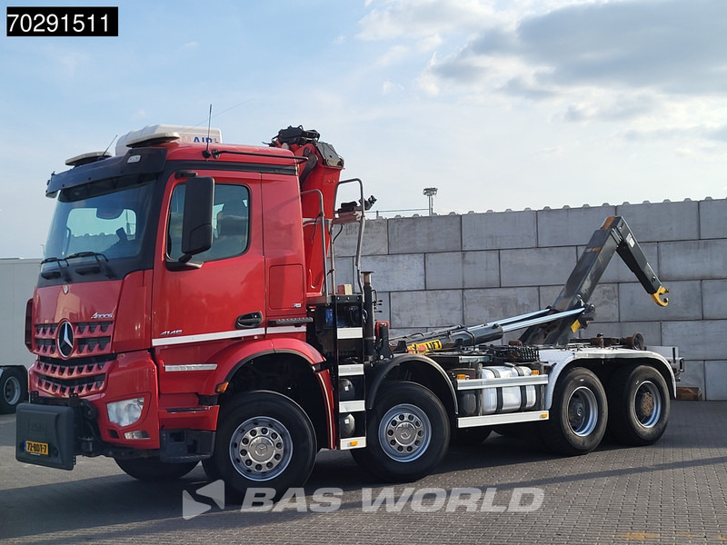 Hook lift truck, Crane truck Mercedes-Benz Arocs 4145 8X4 NL-Truck HMF RCL 5300 Crane Hyva 26-51-S Hooklift Steelsuspension Big-Axle Automatic Euro 6: picture 11