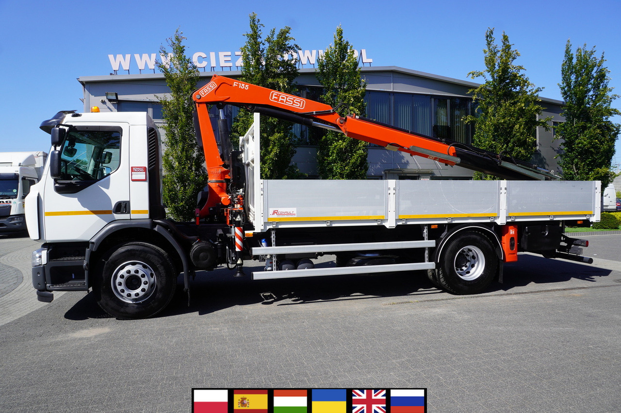 RENAULT C280 DTI 8 / FASSI crane 5.6 T / range 8 m / Flatbed 15 EPAL - Dropside/ Flatbed truck, Crane truck: picture 1 RENAULT C280 DTI 8 / FASSI crane 5.6 T / range 8 m / Flatbed 15 EPAL - Dropside/ Flatbed truck, Crane truck: picture 1