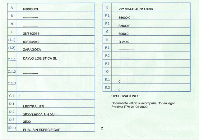 2013 Lecitrailer 3E20 Tri/A XL 3M Multilock Curtain Side Trailer - Curtainsider trailer: picture 3 2013 Lecitrailer 3E20 Tri/A XL 3M Multilock Curtain Side Trailer - Curtainsider trailer: picture 3