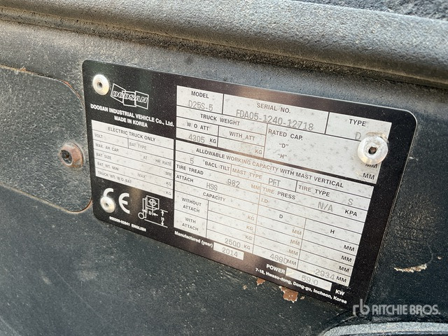 2014 Doosan D25S-2 2.5 ton Forklift - Diesel forklift: picture 3 2014 Doosan D25S-2 2.5 ton Forklift - Diesel forklift: picture 3