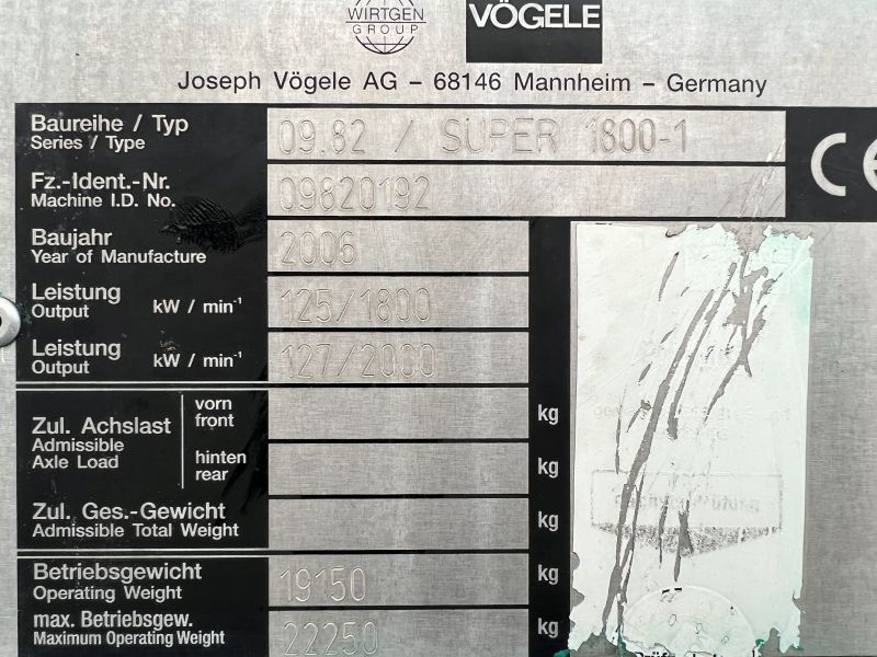 Asphalt paver Vögele Super 1800-1/2 (110473): picture 7