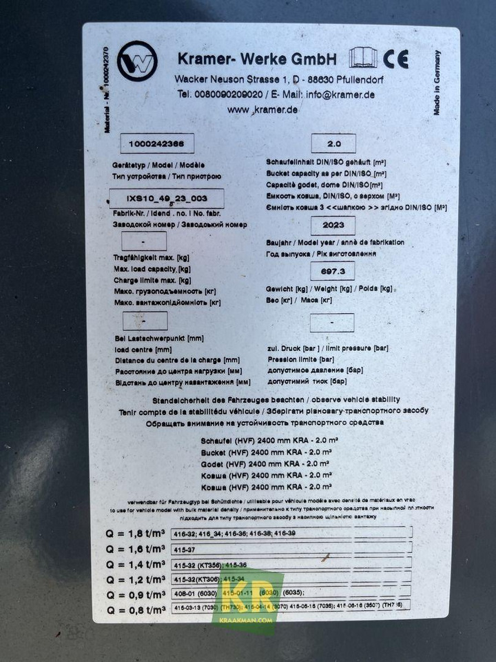 2400 HVF GRONDBAK Kramer - Loader bucket for Construction machinery: picture 4 2400 HVF GRONDBAK Kramer - Loader bucket for Construction machinery: picture 4