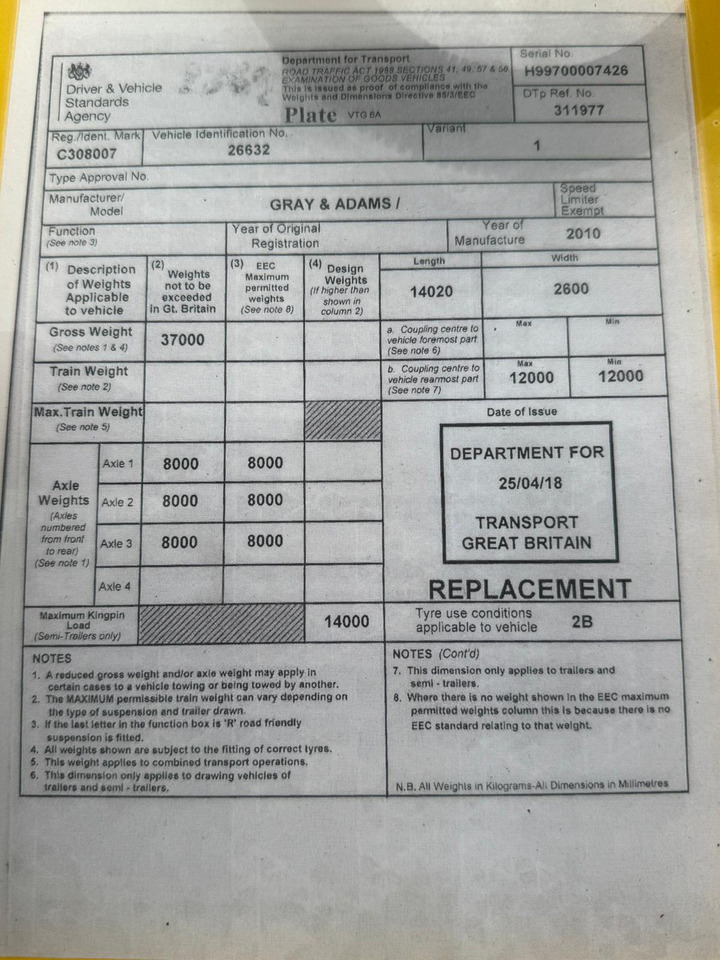 Gray and Adams 2010 Vector 1850 MT – D11 - Refrigerator semi-trailer: picture 4 Gray and Adams 2010 Vector 1850 MT – D11 - Refrigerator semi-trailer: picture 4