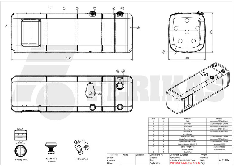 New Fuel tank for Truck Mercedes-Benz Fuel tank 720L + 75L AdBlue: picture 11