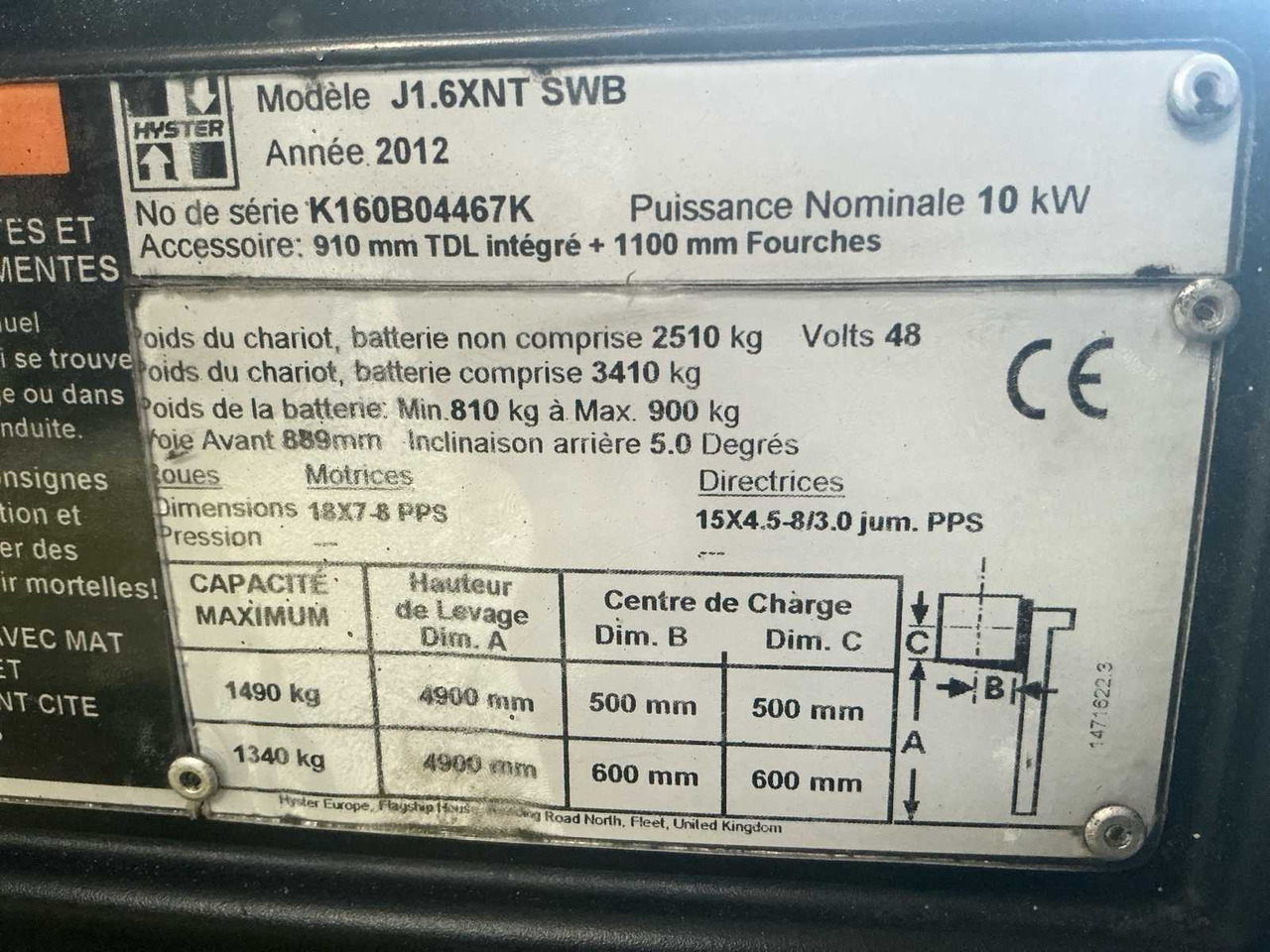 Forklift 2012 HYSTER J1.6XNT SWB FORKLIFT: picture 36 Forklift 2012 HYSTER J1.6XNT SWB FORKLIFT: picture 36