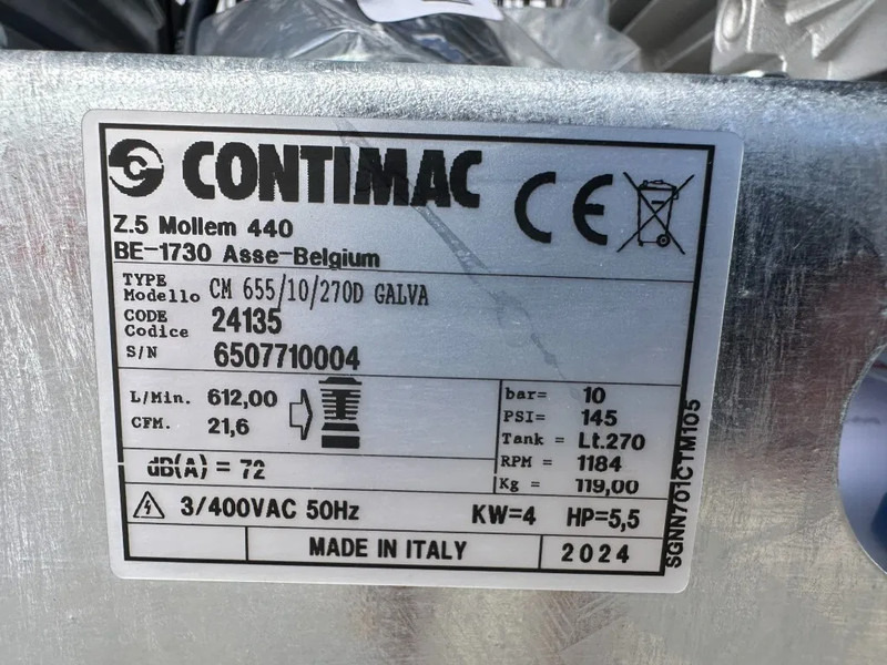 Contimac CM 655 / 10 / 270D Galva 4 kW 650 L / min 10 Bar Zuigercompressor t.b.v Agri Gegalvaniseerd - Air compressor: picture 4 Contimac CM 655 / 10 / 270D Galva 4 kW 650 L / min 10 Bar Zuigercompressor t.b.v Agri Gegalvaniseerd - Air compressor: picture 4
