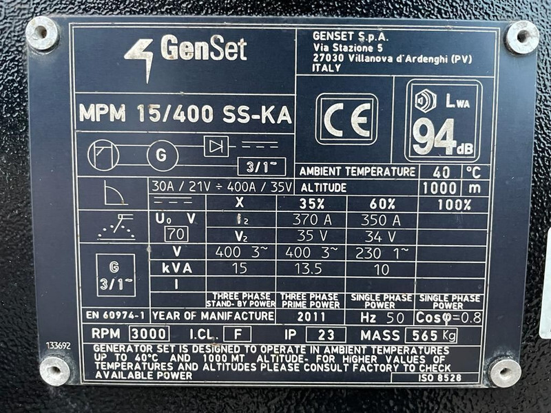 Kubota GenSet MPM 15/400 SS-KA 15 kVA 400 Amp Silent Las generatorset - Generator set: picture 4 Kubota GenSet MPM 15/400 SS-KA 15 kVA 400 Amp Silent Las generatorset - Generator set: picture 4