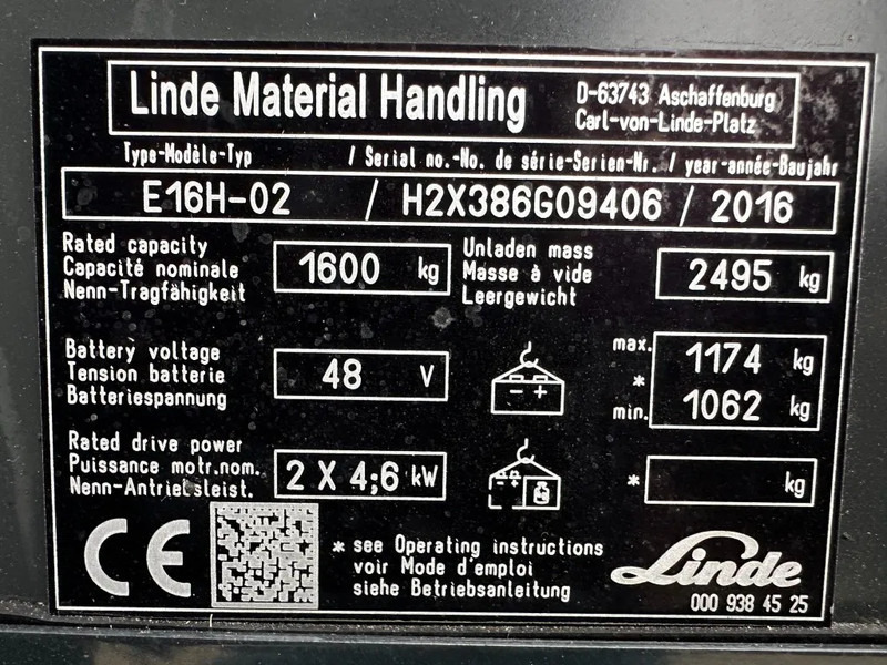 Linde E16H-02 1.6 ton Triplex Freelift Sideshift Elektra Heftruck 2016 - Electric forklift: picture 4 Linde E16H-02 1.6 ton Triplex Freelift Sideshift Elektra Heftruck 2016 - Electric forklift: picture 4