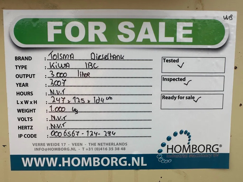 Shipping container Tolsma Kiwa IBC 3000 liter Dieseltank Milieutank: picture 12 Shipping container Tolsma Kiwa IBC 3000 liter Dieseltank Milieutank: picture 12