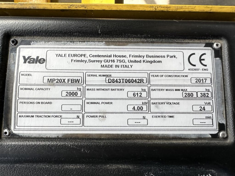 Yale MP 20 X FBW 2 ton Palletwagen Elektra Pallettruck Meerijder - Pallet truck: picture 5 Yale MP 20 X FBW 2 ton Palletwagen Elektra Pallettruck Meerijder - Pallet truck: picture 5