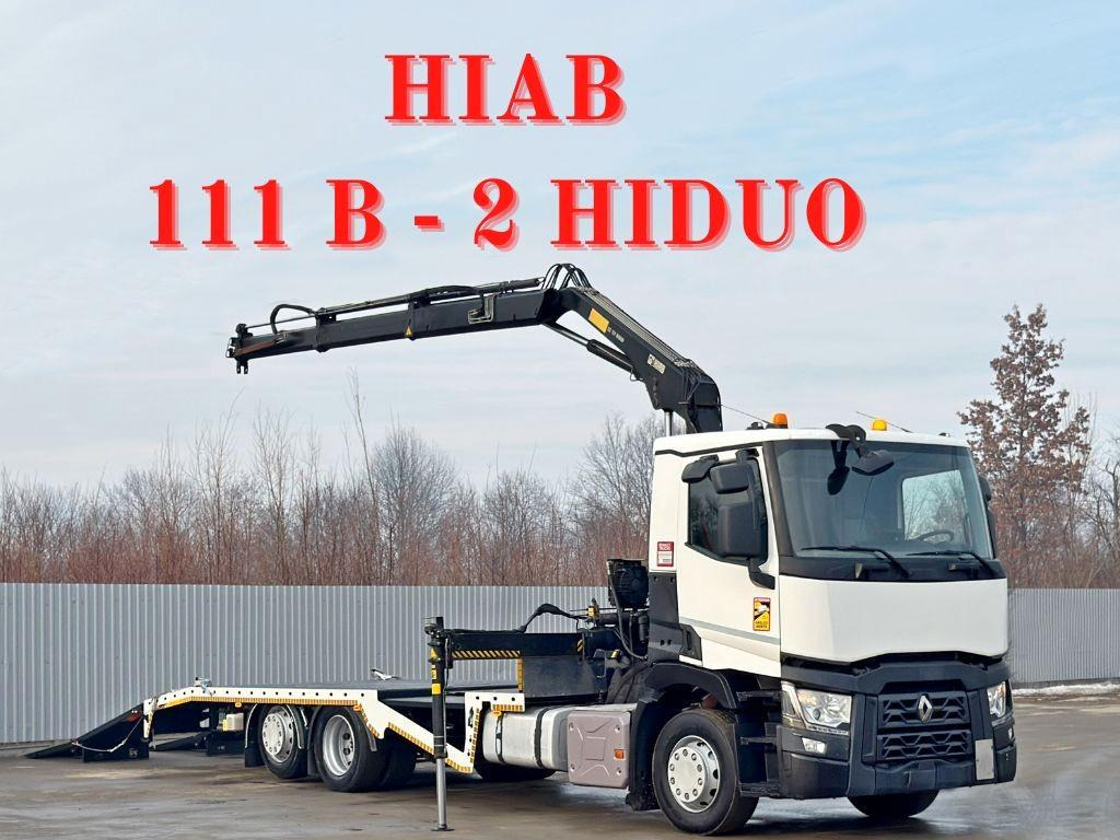 Renault T 380 * HIAB 111 B - 2 HIDUO + FUNK / 6x2! - Crane truck, Autotransporter truck: picture 1 Renault T 380 * HIAB 111 B - 2 HIDUO + FUNK / 6x2! - Crane truck, Autotransporter truck: picture 1