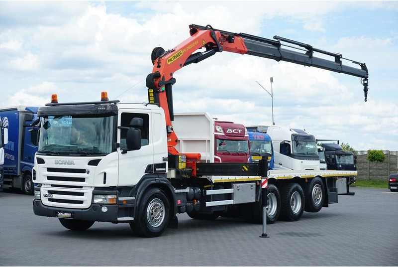 Scania P 420 / 8 X 4 / TRIDEM / SKRZYNIOWY + HDS / PALFINGER PK 26002 / - Dropside/ Flatbed truck, Crane truck: picture 1 Scania P 420 / 8 X 4 / TRIDEM / SKRZYNIOWY + HDS / PALFINGER PK 26002 / - Dropside/ Flatbed truck, Crane truck: picture 1