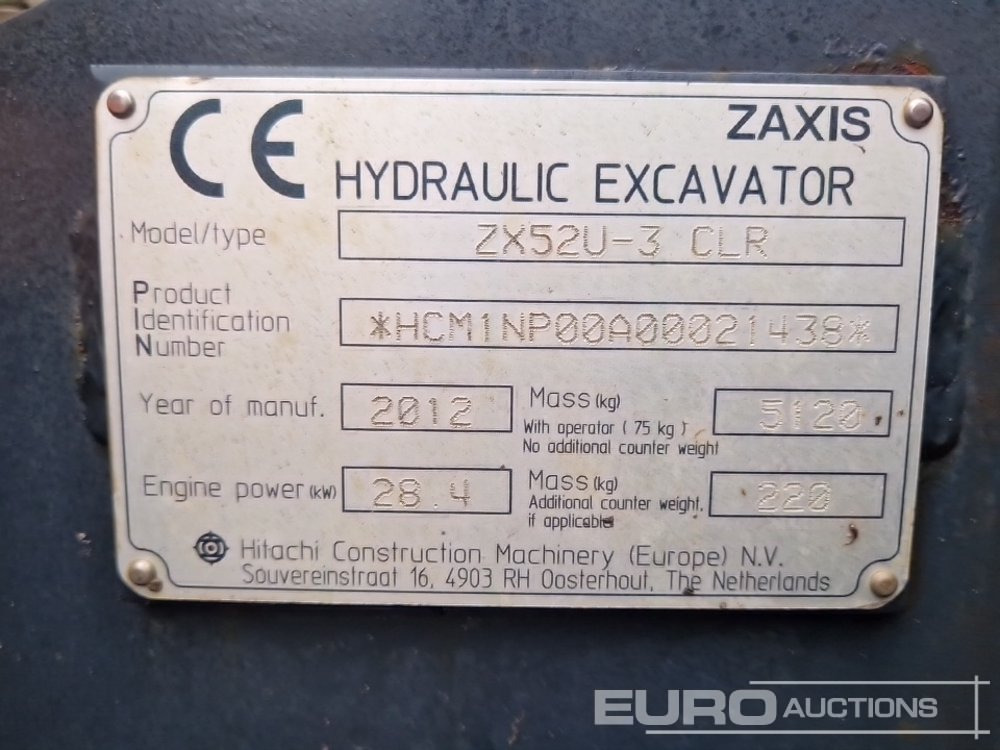 Mini excavator 2012 Hitachi ZX52U-3 CLR: picture 33 Mini excavator 2012 Hitachi ZX52U-3 CLR: picture 33